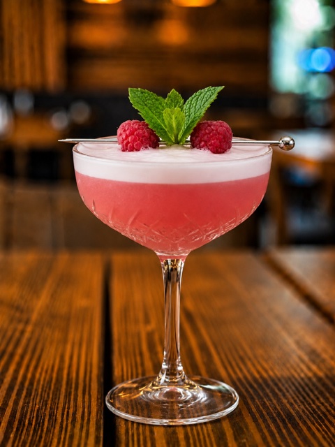 Summertime Clover Club: gin, raspberry, elderflower, mint, lemon, cloudy apple and citrus foam